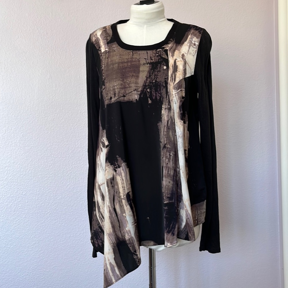 Black & Tan Asymmetrical Long Sleeve Top